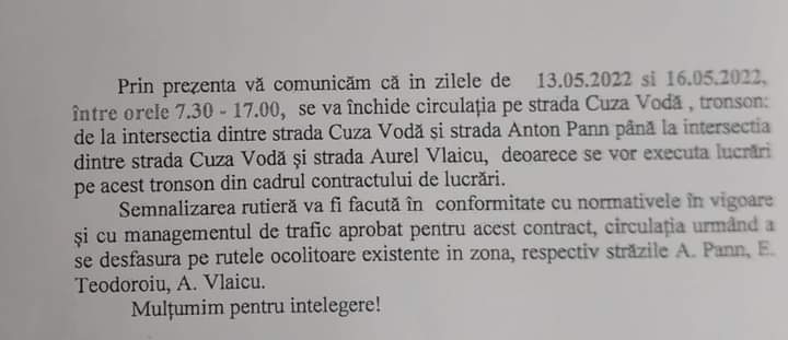 Atentie, se restrictioneaza circulatia!