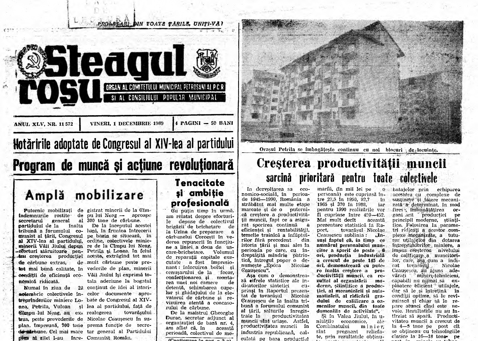 Ultimele zile ale comunismului in Valea Jiului. Vederi din Steagul Rosu (I)