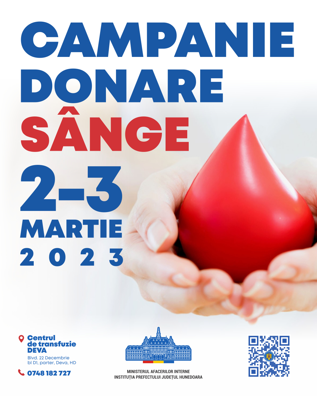 La inceput de Martie, la Deva,  Campanie de donare de sange in colaborare cu Institutia Prefectului – judetul Hunedoara
