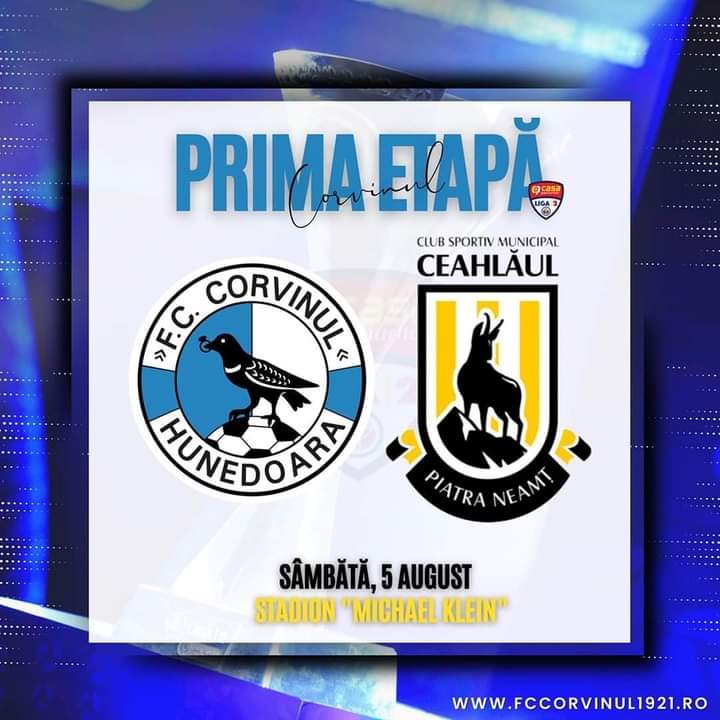 Echipa de fotbal Corvinul Hunedoara va juca in primul meci din liga a doua, acasa, cu Ceahlaul Piatra Neamt