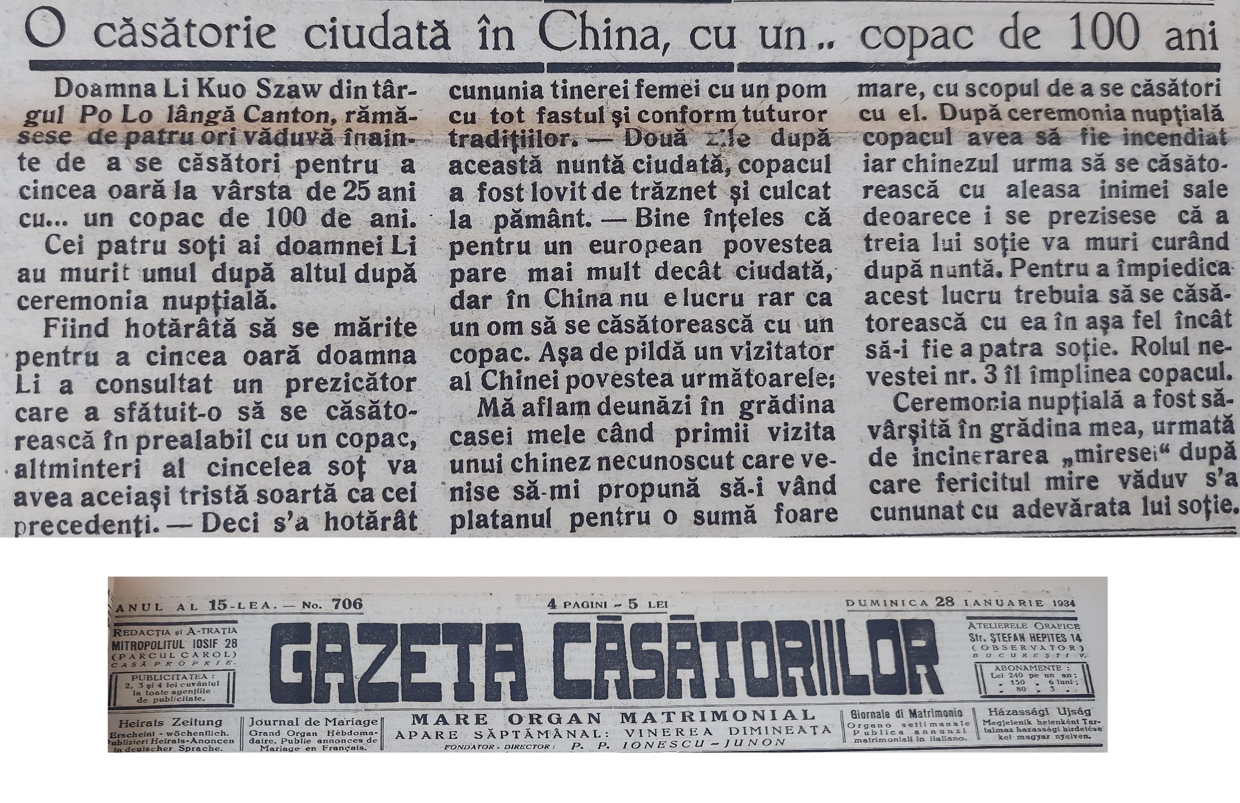Felix Ostrovschi va prezinta „Revista presei” / O casatorie ciudata in China, cu un... copac de 100 de ani