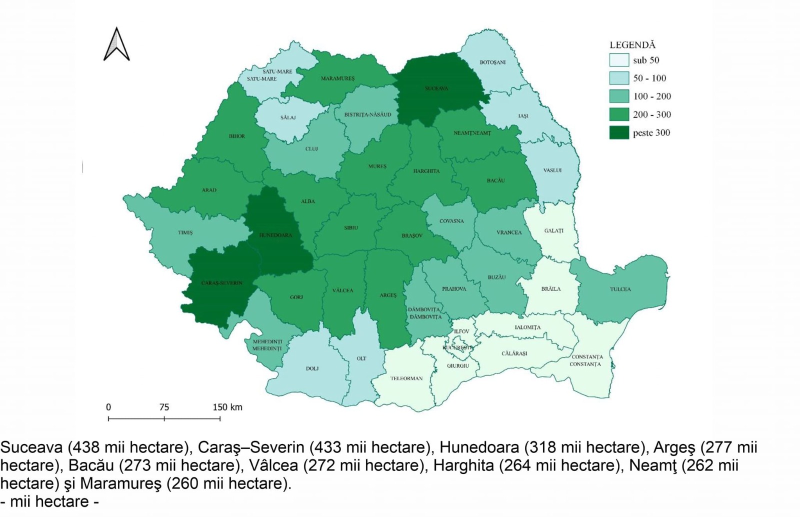 La suprafete impadurite / Judetul Hunedoara – locul 3 in Romania