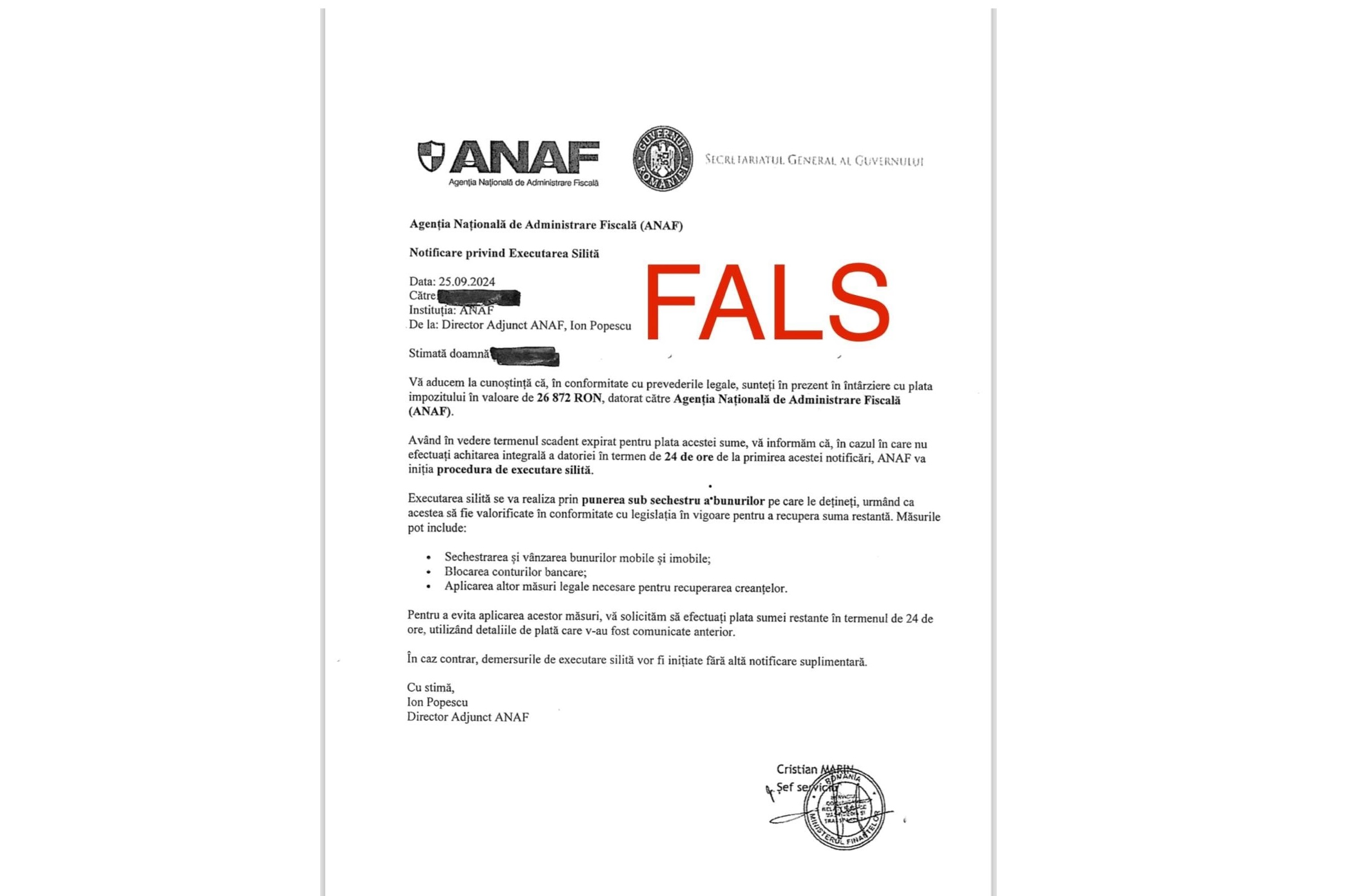 Emailuri false trimise in numele ANAF
