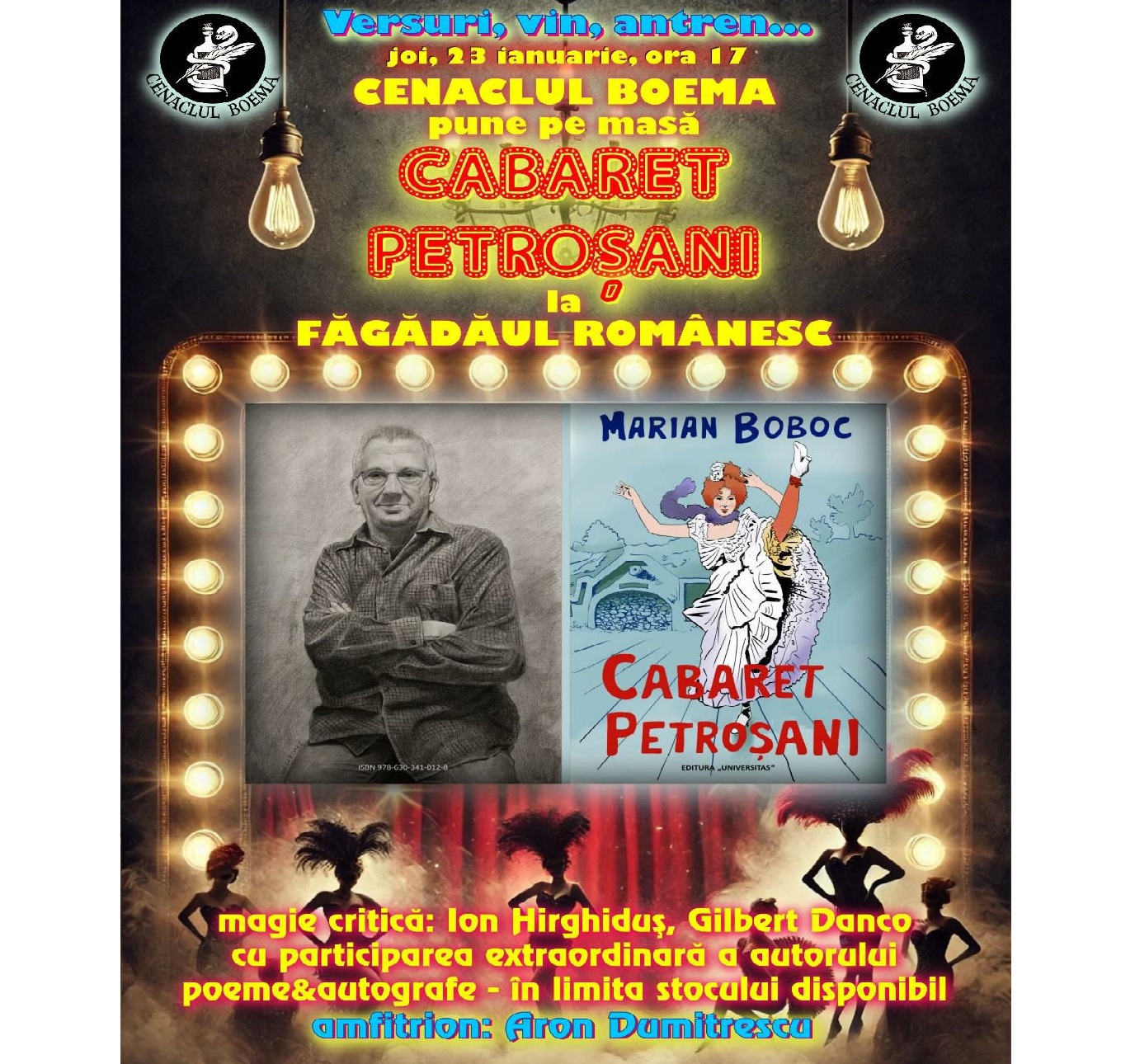 Primul eveniment literar al anului 2025: / Lansare CABARET PETROSANI de Marian Boboc  