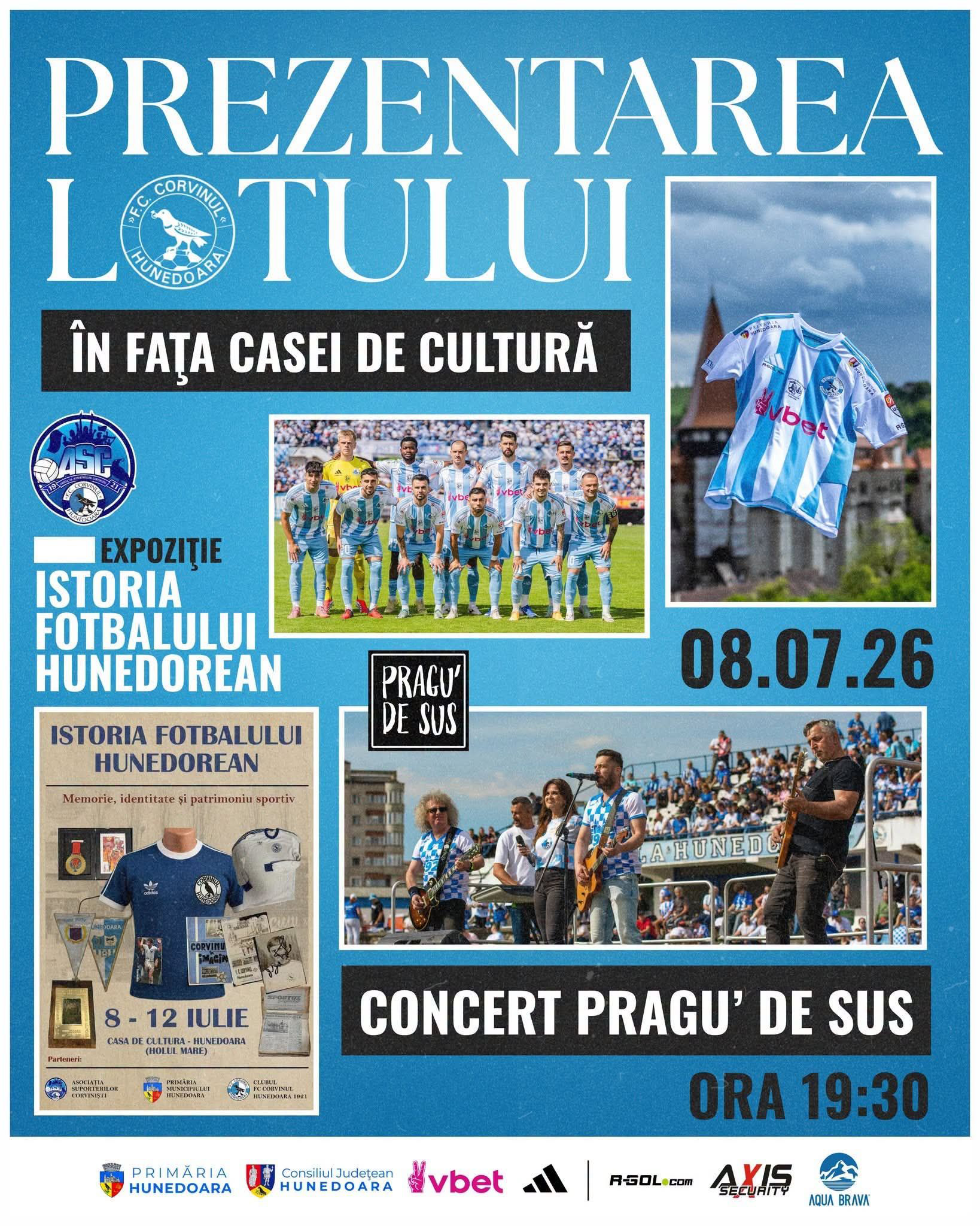In fata Casei de cultura Hunedoara / Corvinul Hunedoara isi prezinta lotul pentru SuperLiga