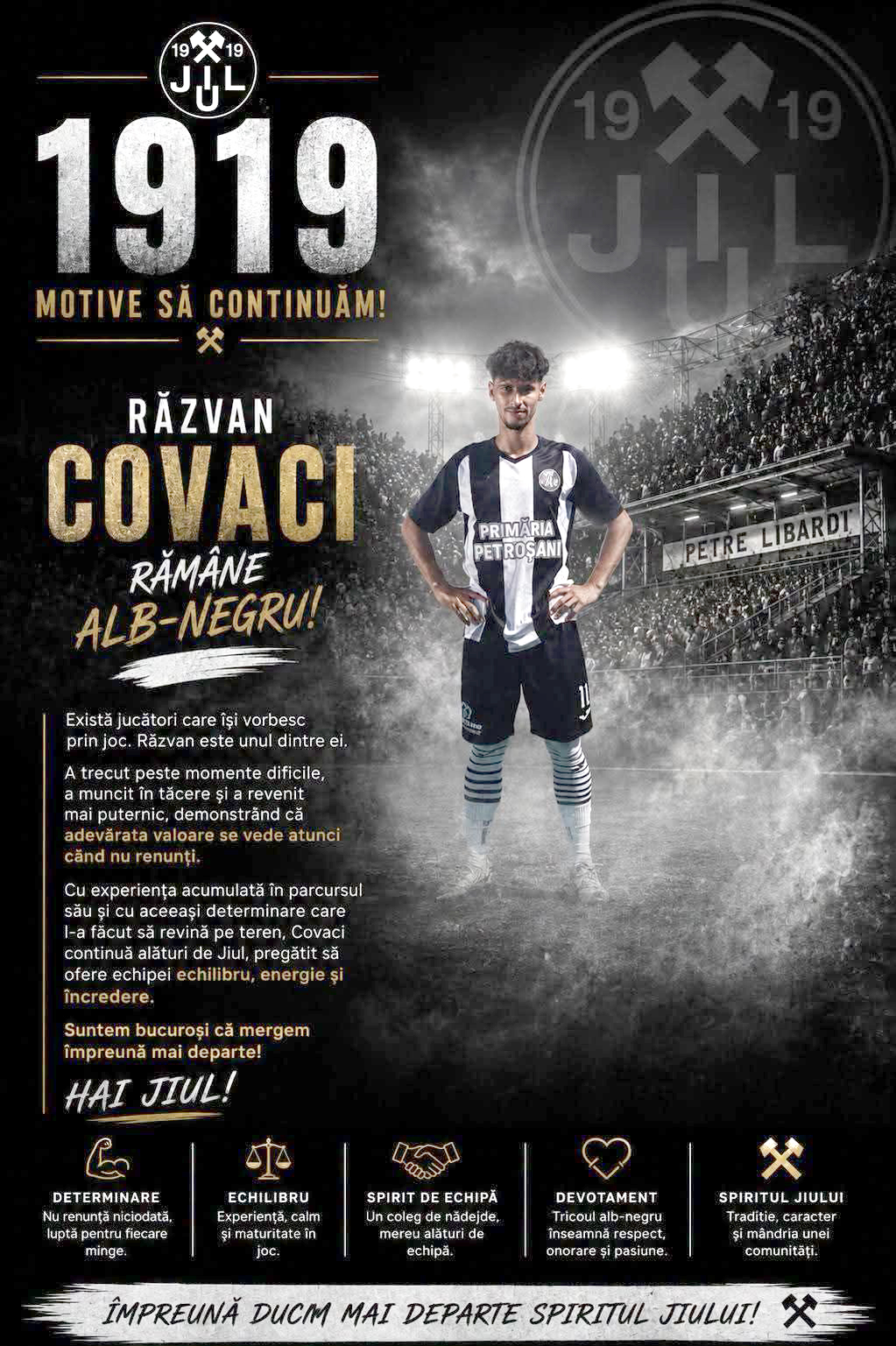 „1919 motive sa mergem inainte!” ​Razvan Covaci continua la CSM Jiul Petrosani