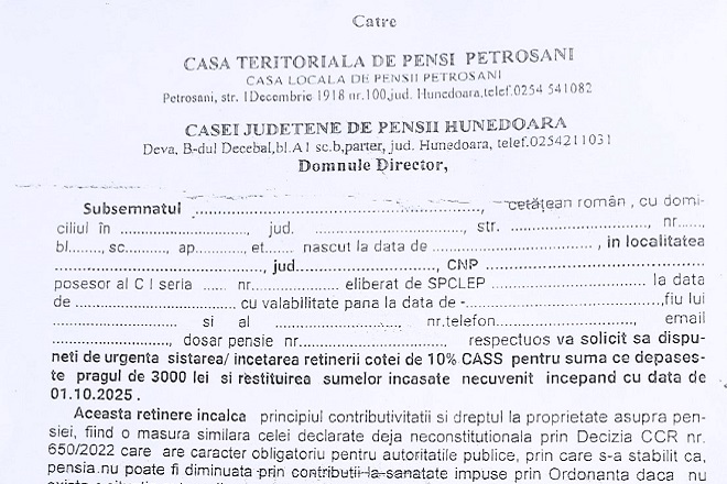 Val de cereri inutile la Casa de Pensii Petrosani. Guvernul Bolojan nu restituie banii din CASS
