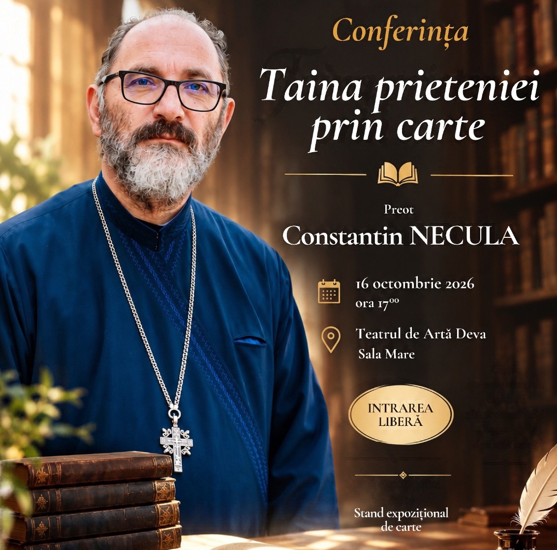Parintele Constantin Necula, din nou la Deva, cu o conferinta despre rolul lecturii in cosolidarea relatiilor de prietenie