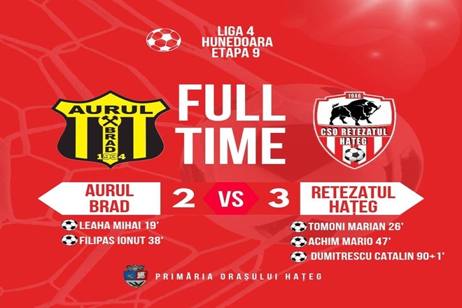 Retezatul Hateg a preluat conducerea Ligii a 4-a Hunedoara dupa un derby dramatic. 25 de goluri in etapa a IX-a